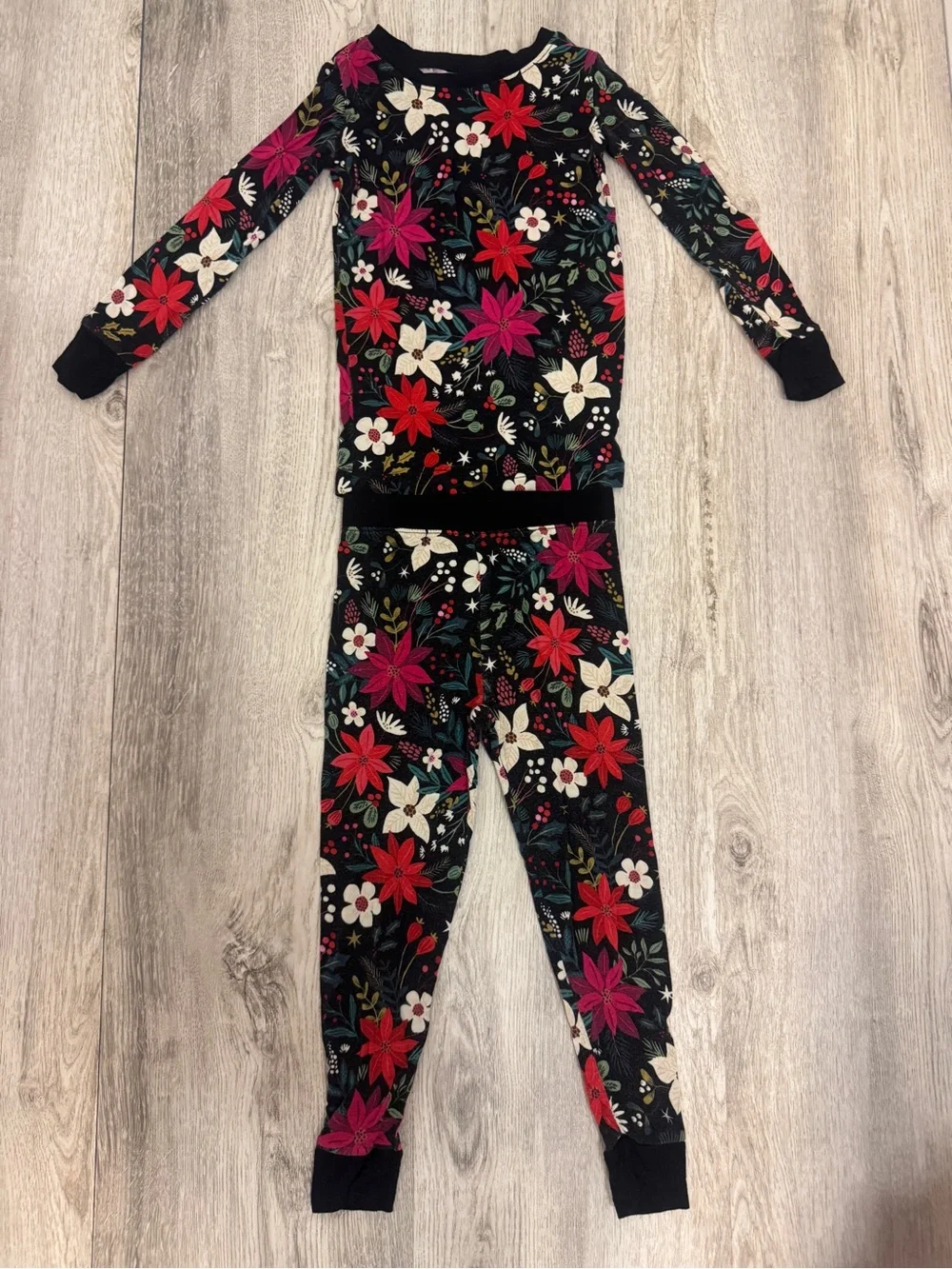 Girls Holiday Poinsettia Floral Pajama Set by Little Sleepies